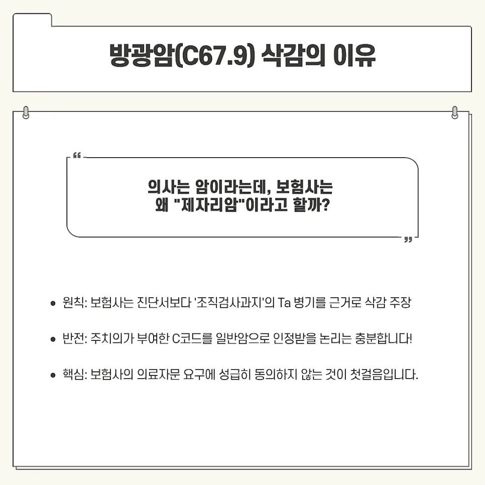 방광암 진단비 삭감? C67.9 일반암 인정받는 법 2026 2