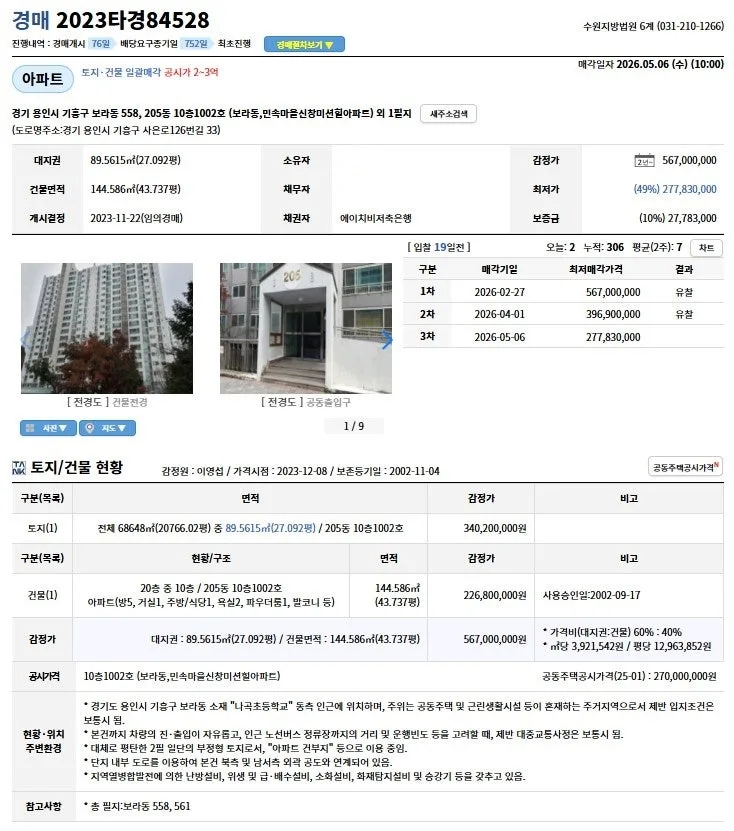 용인 보라동 신창미션힐 아파트 경매, 2억대 반값 낙찰 비법 2026 2