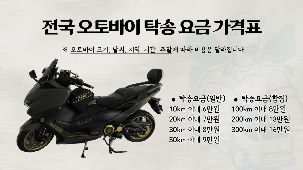 오토바이 탁송 비용 2026년 총정리: 스쿠터/바이크 운송 요금 비교 2