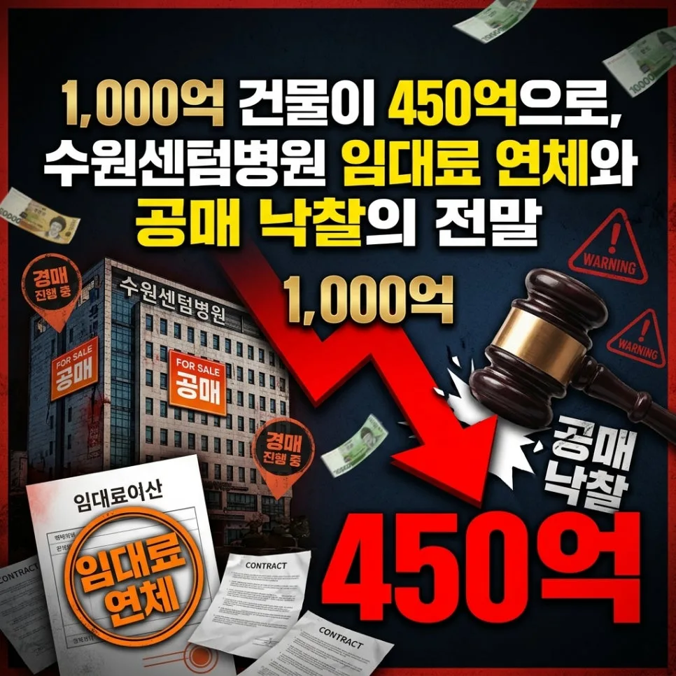 수원센텀병원 건물 공매, 1000억→450억 낙찰가 원인 분석 2026