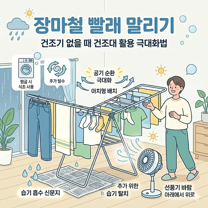 장마철 빨래 뽀송하게! 건조대 활용 극대화 꿀팁 2026