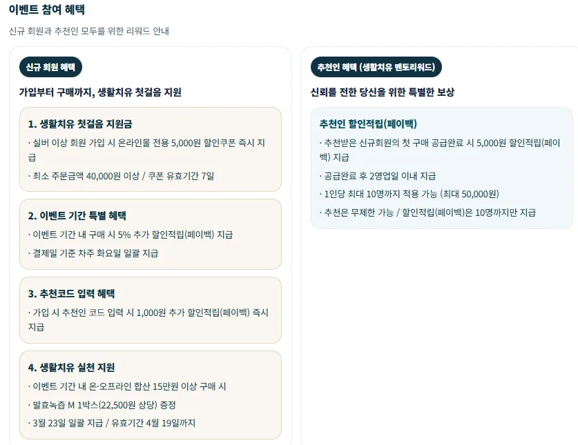 자연드림 가입 혜택 2026년 총정리: 추천인 코드 팁까지 2