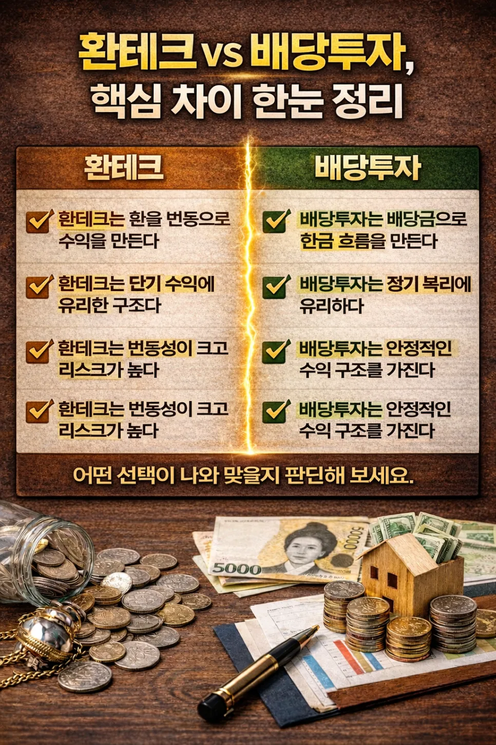 환테크 vs 배당투자 2026: 안정성·수익성 비교 및 최적 전략 2