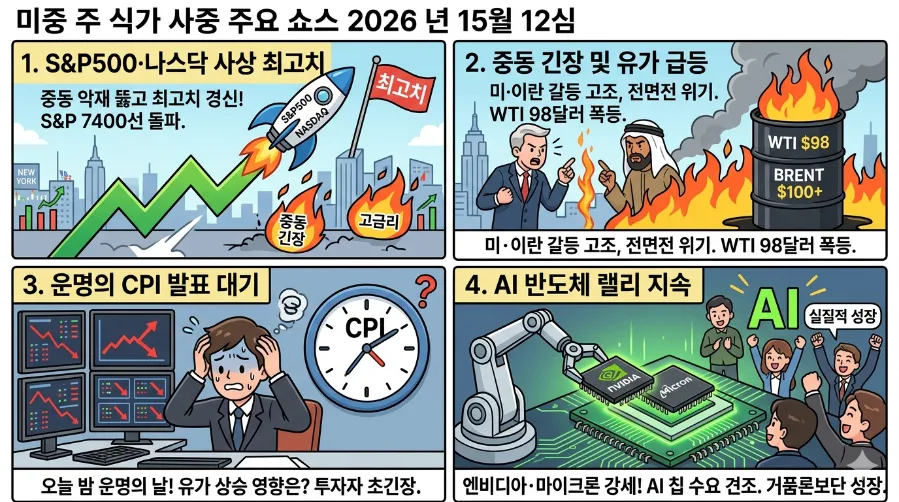 2026년 미국 증시 최고치 경신: AI 랠리, 유가 급등, CPI 발표 전망