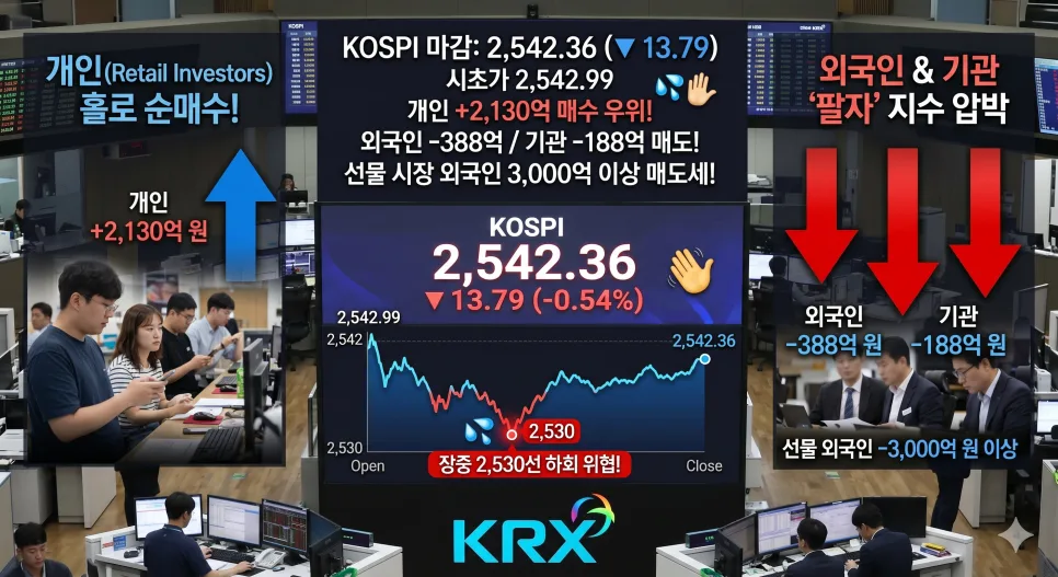 코스피 2,540선 붕괴 위기 2026: 외국인 매도, 개미 순매수 원인 분석
