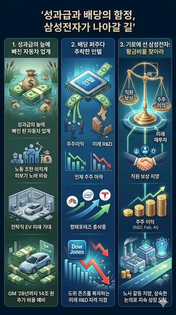 기업 성과급·배당 함정 2026: 삼성전자, GM, 인텔 위기 분석