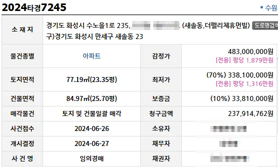 화성 더펠리체휴먼빌 아파트 경매 2026년 3억대 투자 기회 분석 2
