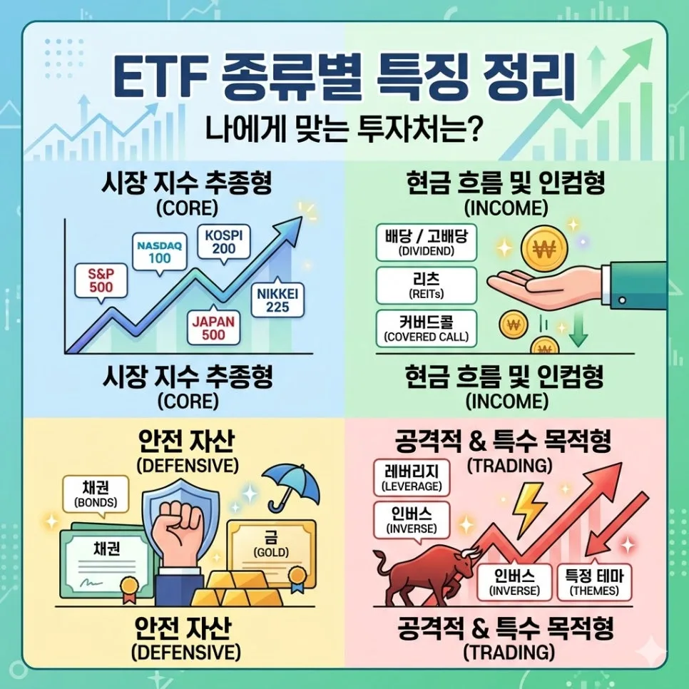 ETF 종류별 특징 완벽 분석 2026: 나에게 맞는 투자처 찾기