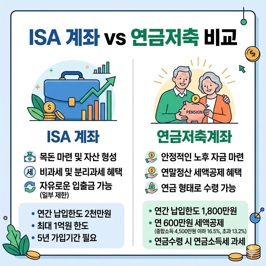 ISA vs 연금저축 2026: 절세 계좌, 무엇을 먼저 채울까?