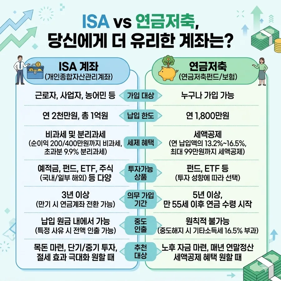 ISA vs 연금저축 2026: 절세 계좌, 무엇을 먼저 채울까? 2