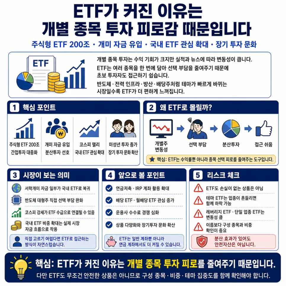주식형 ETF 200조 시대, 개인 투자자 자금 흐름 변화 2026 2