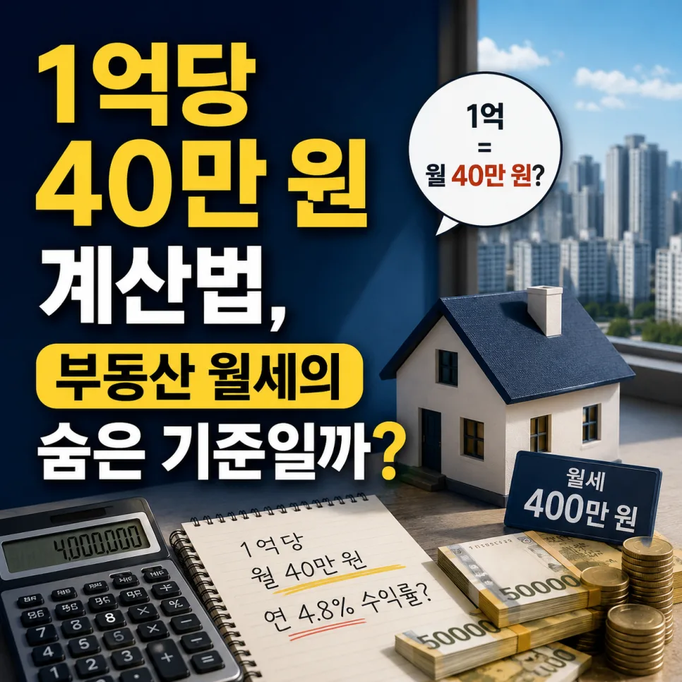 부동산 월세 계산법 2026: 1억당 40만원 기준, 실제 수익률 분석