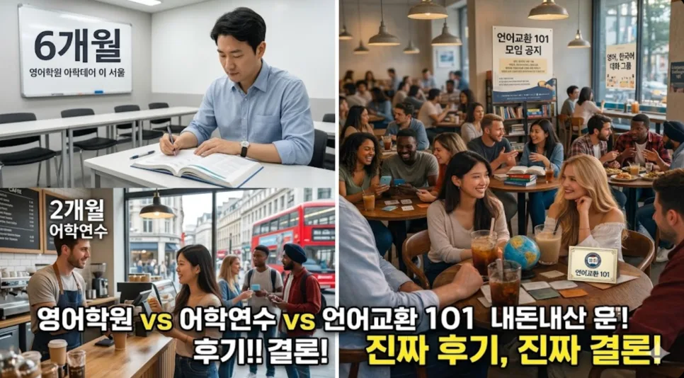 영어회화 실력, 6개월 학원 vs 2개월 연수 vs 언어교환 비교 2026 — 어학·외국어 — kleinmun