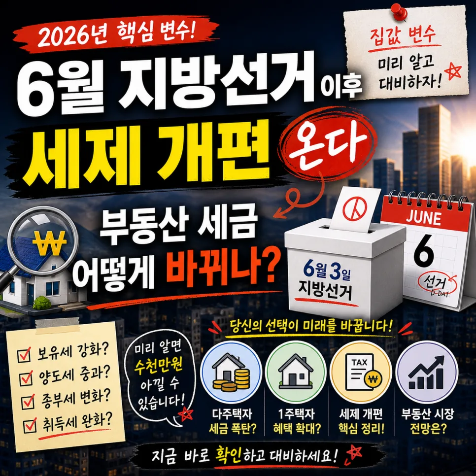 6월 선거 후 부동산 세금 폭탄? 종부세·장특공·취득세 변화 2026