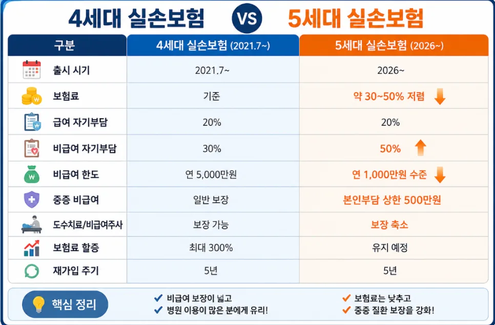 5세대 실손보험 전환, 2026년 개편 총정리 및 비교 2