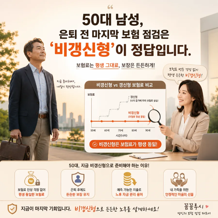 50대 남성 암보험, 비갱신형으로 은퇴 후 보험료 폭탄 막는 법 2026 — 비즈니스·경제 — luceluminosa