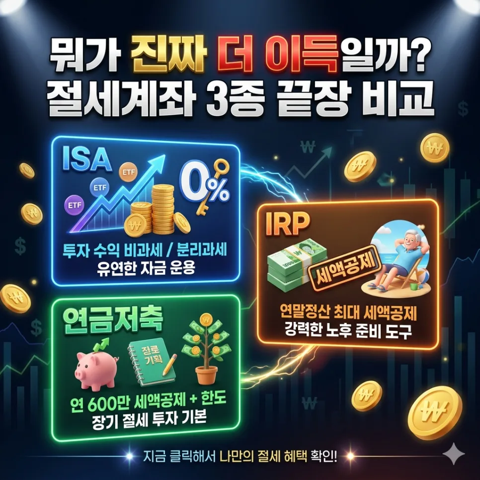 ISA, IRP, 연금저축 비교 2026: 절세 계좌 3종 핵심 총정리