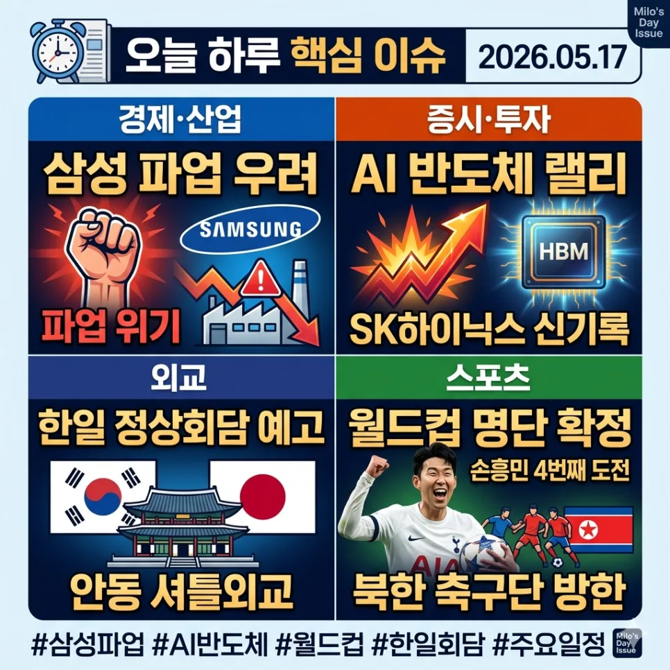 2026년 5월 17일 주요 이슈: 삼성 파업부터 월드컵까지 총정리