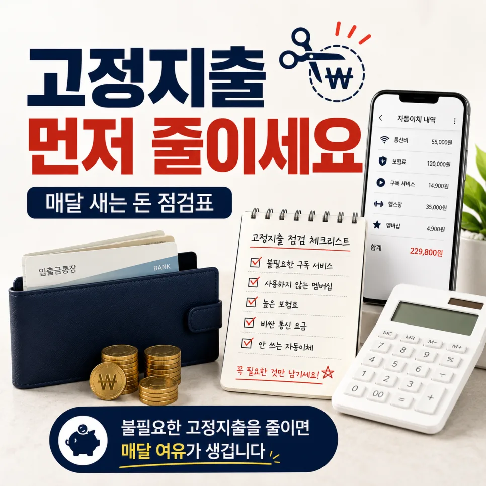 고정지출 줄이는 법 2026: 월 10만원 절약하는 점검표
