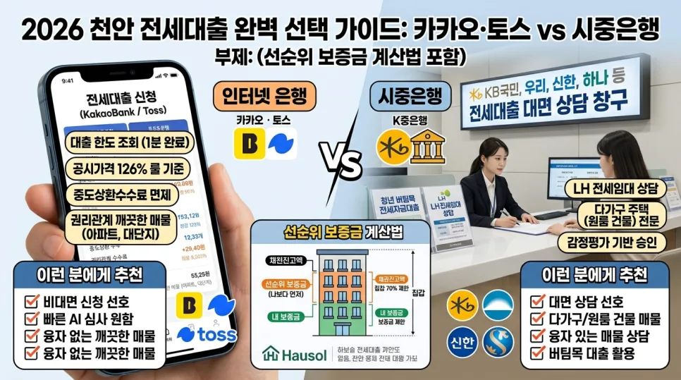 2026 천안 전세대출 거절 막는 법: 카카오/토스 vs 은행 비교 2