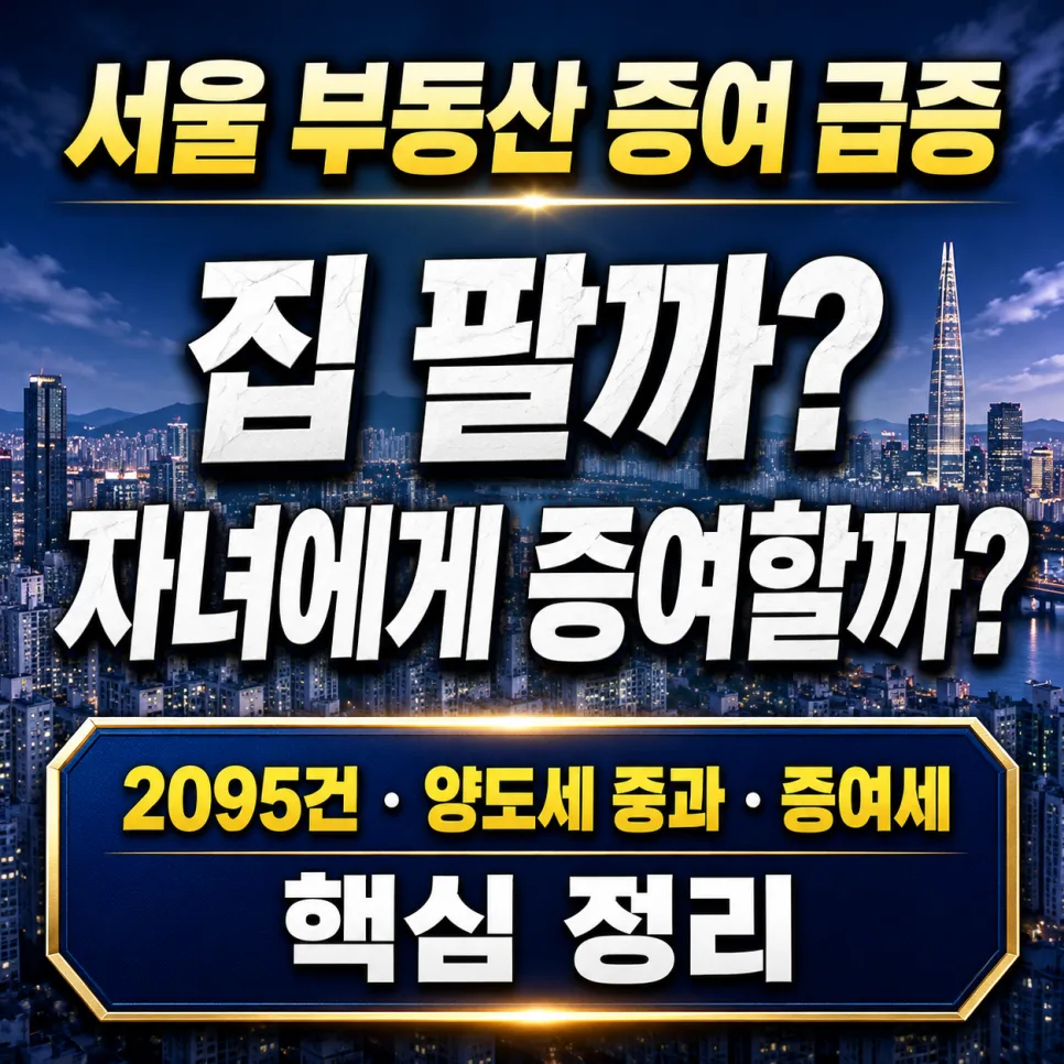 서울 부동산 증여 급증 이유 2026: 양도세 vs 증여세 비교