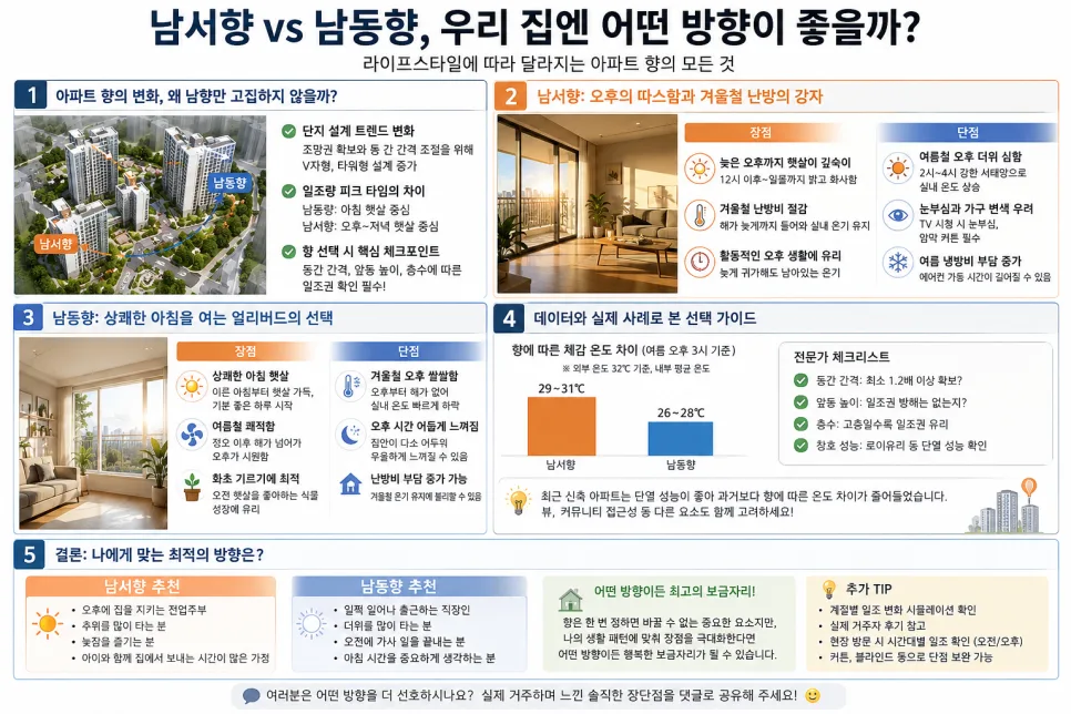 남서향 vs 남동향 아파트, 2026년 최적의 선택 가이드