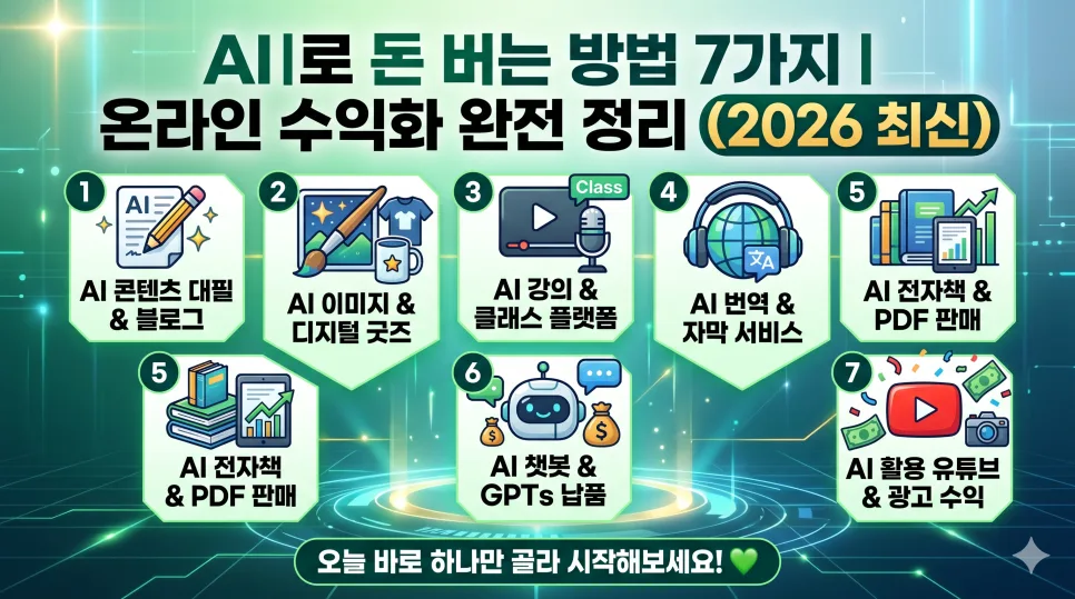 2026년 AI 수익화 방법 7가지: 초보자를 위한 온라인 돈 벌기 가이드