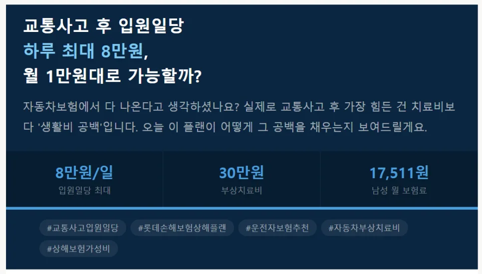 롯데 운전자보험 상해플랜, 2026년 하루 8만원 보장 설계법 2