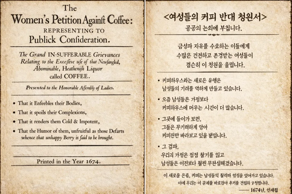 1674년 런던 여성들의 커피 금지 외침, 그 이유는? 2026년 재조명 3