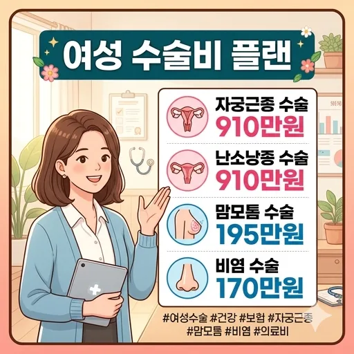 여성 수술비 2026: 자궁근종, 난소낭종 수술비 910만원 보장 분석