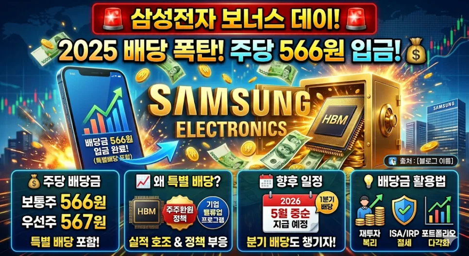 삼성전자 배당금 2026: 특별 배당 포함 주당 566원 지급일 및 전망 2