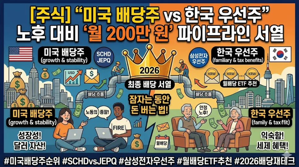 월 200만 원 배당 파이프라인 구축 2026: 미국 vs 한국 비교