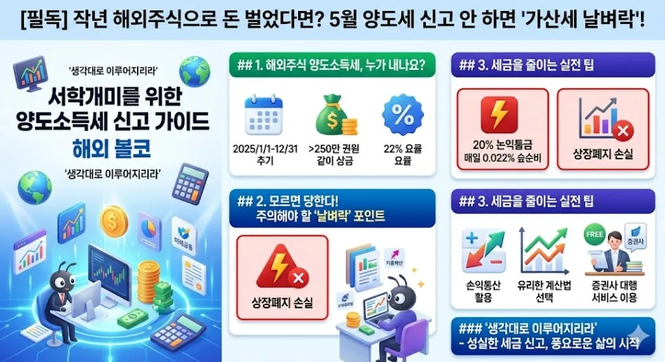 해외주식 양도세 2026년 신고 완벽 가이드: 가산세 폭탄 피하는 법