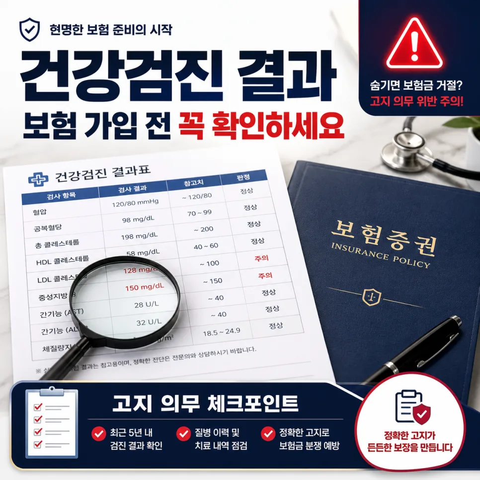 건강검진 재검사 소견, 보험 고지 의무 2026년 총정리