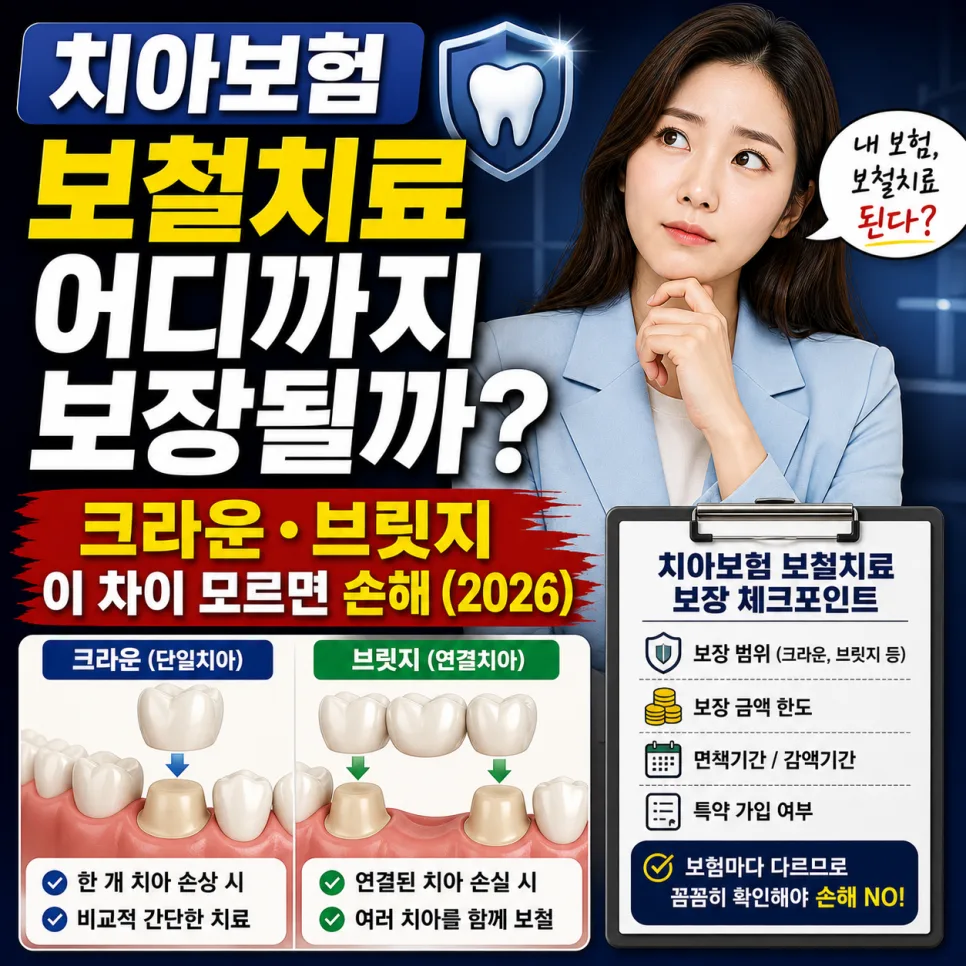 치아보험 보철치료 보장 범위 2026년 총정리