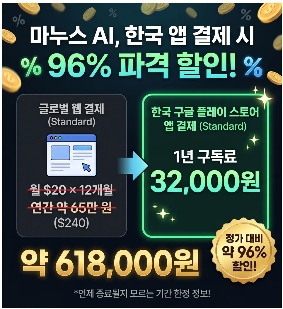 마누스 AI 96% 할인, 2026년 앱 결제 꿀팁 총정리 — IT·테크 — aimake