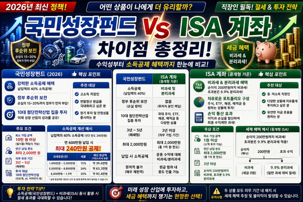 국민성장펀드 vs ISA: 2026년 절세 혜택 비교 및 선택 가이드