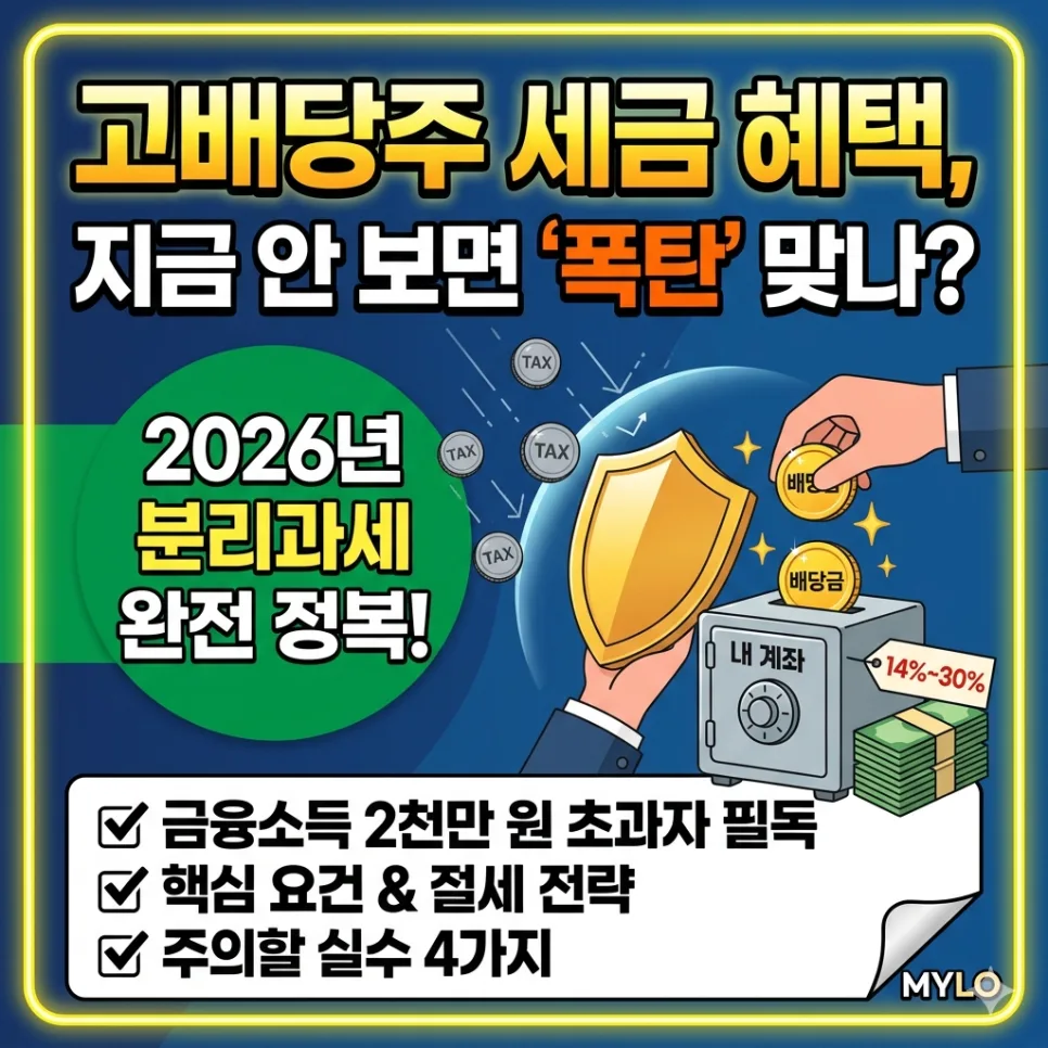 고배당주 세금 혜택 2026: 분리과세 조건과 투자 전략 총정리