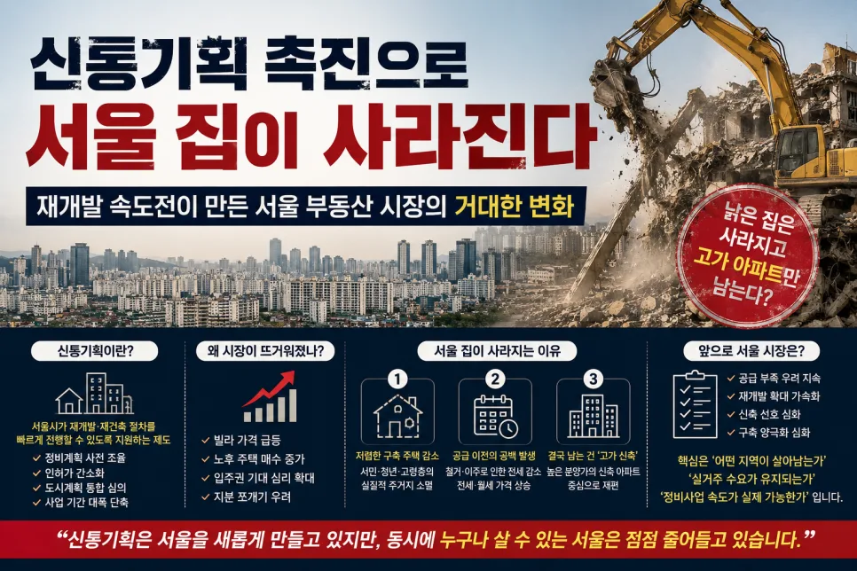 신속통합기획 2026: 서울 재개발 속도전, 집값 상승과 서민 주거지 소멸 분석